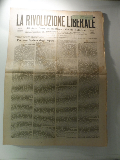 La rivoluzione liberale. Rivista storica settimanale di politica, anno I, n. 31, 25 ottobre 1922